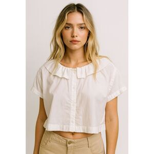 SEA New York White Button Up Collar Blouse Shirt Top  Women's Size 10